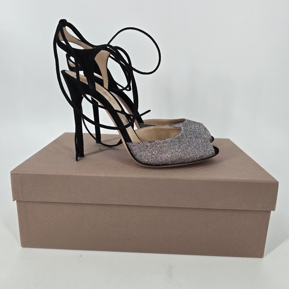 Gianvito Rossi Muse Sandals Size 38.5 Kaleido Silver Strappy